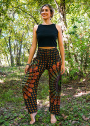 Black Full Moon Chakra Mandala Harem Pants