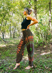 Black Full Moon Chakra Mandala Harem Pants